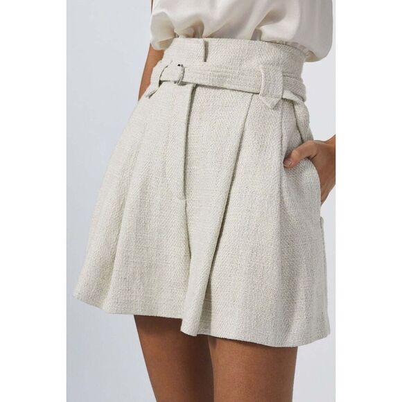 NWOT IRO Paris Idily Ecru Beige Tweed Linen Blend High Rise Belted Shorts 10 - Picture 1 of 6